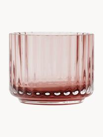 Ručně foukaný svícen na čajovou svíčku s žebrovaným povrchem Lyngby, Sklo, Starorůžová, transparentní, Š 7 cm, V 6 cm