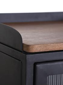 Cassettiera in metallo con ante in vetro Magnus, Ripiano: legno di mango, Nero, Larg. 85 x Alt. 90 cm