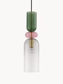 Petite suspension Murano, Doré, transparent, rose, vert, larg. 11 x haut. 44 cm