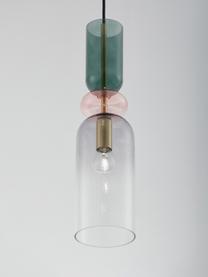 Petite suspension Murano, Doré, transparent, rose, vert, larg. 11 x haut. 44 cm