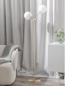 Lámpara de pie de vidrio opalino Aurelia, Pantalla: vidrio, Cable: cubierto en tela, Blanco, dorado, Ø 25 x Al 155 cm
