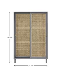 Kast Retro met Weens vlechtwerk en schuifdeuren, 2 deuren, Handvatten: gecoat metaal, Grijs, beige, 95 x 140 cm