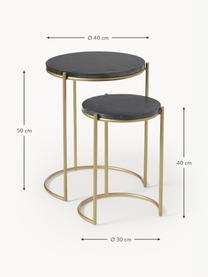 Set di 2 tavolini in marmo Ella, Ripiani: marmo, Struttura: metallo verniciato a polv, Nero marmorizzato, dorato, Set in varie misure