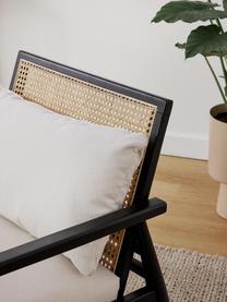 Fauteuil lounge en bois de bouleau massif Manuell, Tissu blanc cassé, cadre noir, larg. 65 x long. 71 cm