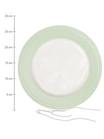 Handgemachte Speiseteller Alice in Pastellgrün mit Reliefdesign, 2 Stück, Steingut, Mintgrün, Weiß, Ø 27 cm