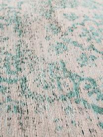 Vintage chenille vloerkleed Medaillon, Bovenzijde: chenille (katoen), Weeftechniek: jacquard, Onderzijde: chenille, gecoat met late, Groen, roze, B 140 x L 200 cm (maat S)