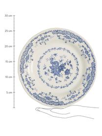 Dinerborden Rose met bloemmotief in wit/blauw, 2 stuks, Keramiek, Wit, blauw, Ø 26 x H 2 cm