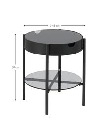 Glas-Beistelltisch Tipton mit Stauraum, Hartglas, Metall, Schwarz, Ø 45 x H 50 cm
