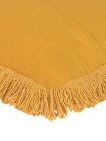 Housse de coussin en velours jaune à franges Phoeby, Coton, Jaune, larg. 40 x long. 40 cm