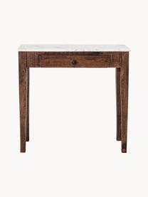 Konzolový stolek z mangového dřeva s mramorovou deskou Hauge, Mangové dřevo, bílá, mramorovaná, Š 79 cm, V 76 cm