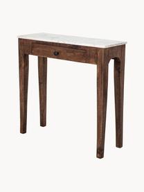 Consola con tablero de mármol Hauge, Tablero: mármol natural Dado que e, Estructura: madera de mango, Madera de mango, blanco marmorizado, An 79 x Al 76 cm