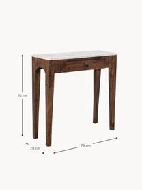 Consola con tablero de mármol Hauge, Tablero: mármol natural Dado que e, Estructura: madera de mango, Madera de mango, blanco marmorizado, An 79 x Al 76 cm