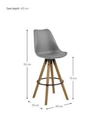 Sedia da bar grigia Dima 2 pz, Rivestimento: poliestere, Gambe: legno di albero della gom, Sedile: grigio Gambe:  legno di albero della gomma Poggiapiedi: nero, Larg. 49 x Alt. 112 cm