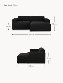 Ecksofa Melva (3-Sitzer), Bezug: 100% Polyester Der hochwe, Gestell: Massives Kiefernholz, Spa, Webstoff Schwarz, B 239 x T 143 cm, Eckteil links