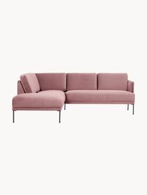 Fluwelen hoekbank Fluente, Bekleding: fluweel (hoogwaardig poly, Frame: massief grenenhout, FSC-g, Poten: gepoedercoat metaal, Fluweel oudroze, B 221 x D 200 cm, hoekdeel links