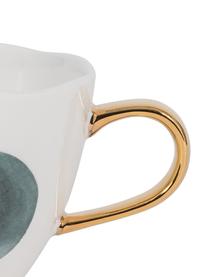 Gepunktete Tasse Good Morning mit goldenem Griff, Steingut, Weiss, Blau, Ø 11 x H 8 cm, 350 ml