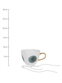 Gepunktete Tasse Good Morning mit goldenem Griff, Steingut, Weiss, Blau, Ø 11 x H 8 cm, 350 ml