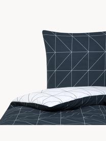 Biancheria da letto reversibile in cotone ranforce Marla, Blu navy & bianco, fantasia, 255 x 200 cm, 3 pz