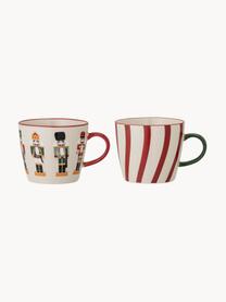 Set 2 tazze con motivo schiaccianoci Jolly, Gres, Rosso, bianco, Ø 9 x Alt. 8 cm, 300 ml