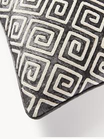 Housse de coussin 60x60 en velours avec broderie en chenille Solenne, Anthracite, beige clair, larg. 60 x long. 60 cm