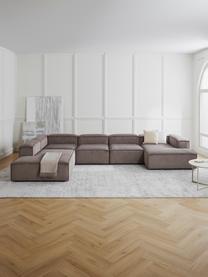 Sofa modułowa ze sztruksu Lennon, Tapicerka: sztruks (92% poliester, 8, Stelaż: lite drewno sosnowe, skle, Nogi: tworzywo sztuczne Ten pro, Taupe sztruks, S 418 x G 269 cm,  lewostronna