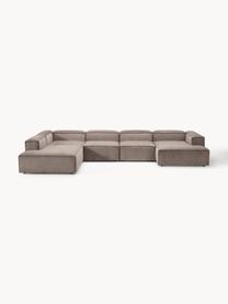 Sofa modułowa ze sztruksu Lennon, Tapicerka: sztruks (92% poliester, 8, Stelaż: lite drewno sosnowe, skle, Nogi: tworzywo sztuczne Ten pro, Taupe sztruks, S 418 x G 269 cm,  lewostronna