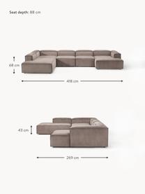 Sofa modułowa ze sztruksu Lennon, Tapicerka: sztruks (92% poliester, 8, Stelaż: lite drewno sosnowe, skle, Nogi: tworzywo sztuczne Ten pro, Taupe sztruks, S 418 x G 269 cm,  lewostronna