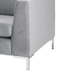 Samt-Ecksofa Luna, Bezug: Samt (Polyester) 80.000 S, Gestell: Massives Buchenholz, Füße: Metall, galvanisiert, Samt Hellgrau, Silber, B 280 x T 184 cm