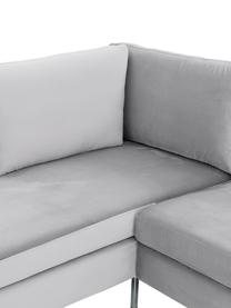 Samt-Ecksofa Luna, Bezug: Samt (Polyester) 80.000 S, Gestell: Massives Buchenholz, Füße: Metall, galvanisiert, Samt Hellgrau, Silber, B 280 x T 184 cm