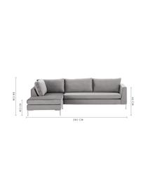 Sofa narożna z aksamitu Luna, Tapicerka: aksamit (100% poliester) , Stelaż: lite drewno bukowe, Nogi: metal galwanizowany, Aksamit jasny szary, srebrny, S 280 x G 184 cm