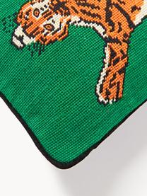 Funda de cojín de lana Tiger, Parte delantera: 100% lana, Parte trasera: terciopelo (100% algodón), Verde, naranja, An 30 x L 50 cm