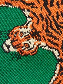 Funda de cojín de lana Tiger, Parte delantera: 100% lana, Parte trasera: terciopelo (100% algodón), Verde, naranja, An 30 x L 50 cm