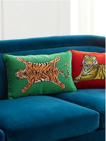 Handgemaakte wollendecoratief kussen Tiger, Groen, oranje, B 30 x L 50 cm