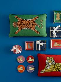 Ručně vyrobený vlněný dekorativní polštář Tiger, Zelená, oranžová, Š 30 cm, D 50 cm