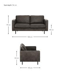 Sofá de cuero reciclado Hunter (2 plazas), Tapizado: cuero reciclado (70% cuer, Estructura: madera de pino maciza y f, Patas: metal con pintura en polv, Cuero gris pardo, An 164 x F 90 cm