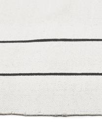 Vlak geweven katoenen vloerkleed David met lijnen, handgemaakt, 100% katoen, Crèmewit, zwart, B 200 x L 300 cm (maat L)
