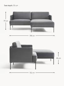 Kleines Samt-Ecksofa Fluente, Bezug: Samt (100 % Polyester) De, Gestell: Massives Kiefernholz, Bir, Samt Dunkelgrau, B 198 x T 152 cm, Eckteil rechts