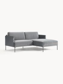 Kleines Samt-Ecksofa Fluente, Bezug: Samt (100 % Polyester) De, Gestell: Massives Kiefernholz, Bir, Füße: Metall, pulverbeschichtet, Samt Dunkelgrau, B 198 x T 152 cm, Eckteil rechts