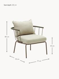 Garten-Loungesessel Jay, Bezug: 100 % Polyester, Gestell: Metall, pulverbeschichtet, Armlehnen: Seil, Webstoff Hellbeige, Greige, B 77 x T 70 cm