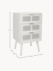 Comodino in legno con cassetti Cayetana Shelfy, Maniglie: metallo, Piedini: legno di bambù verniciato, Legno di bambù laccato , bianco, argentato, Larg. 42 x Alt. 71 cm