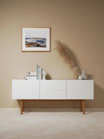 Dressoir High on Wood in wit hoogglans, Frame: PU gelakt MDF, Poten: massief eikenhout, Wit, 160 x 72 cm
