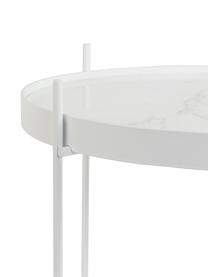 Mesa auxiliar Cupid, tablero de cristal en aspecto mármol, Estructura: hierro con pintura en pol, Tablero: vidrio laminado con efect, Blanco, Ø 43 x Al 45 cm