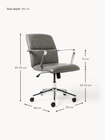 Chaise de bureau en similicuir avec accoudoirs Reto, hauteur réglable, Cuir synthétique gris, larg. 60 x prof. 68 cm
