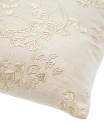 Housse de coussin satin de coton motif floral beige Cynthia, 100 % satin de coton, Beige, Larg. 40 cm, long. 40 cm