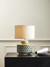Kleine keramische tafellamp Monica met linnen lampenkap, Lampenkap: linnen, Lampvoet: keramiek, Beige, grijs, Ø 23 x H 33 cm