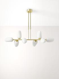 Lámpara de techo de vidrio opalino Lilja, Estructura: metal, latón, Blanco, dorado, An 100 x Al 55 cm