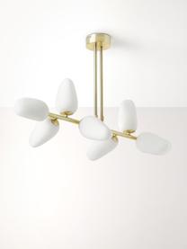 Lámpara de techo de vidrio opalino Lilja, Estructura: metal, latón, Blanco, dorado, An 100 x Al 55 cm
