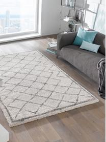 Hoogpolig vloerkleed Luna Diamond met ruitjesmotief, grijs/crèmekleur, Bovenzijde: 100% polypropyleen, Onderzijde: jute, Crèmekleurig, grijs, B 120 x L 170 cm (maat S)