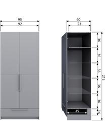 Kleiderschrank Pure in Grau, 2-türig, Kiefernholz, beschichtet, Grau, B 95 x H 215 cm