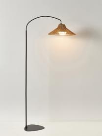 Handgemaakte dimbare LED vloerlamp Niza met afstandsbediening, Lampenkap: natuurlijke vezel, Lampvoet: gecoat metaal, Bruin, zwart, B 40 x H 167 cm